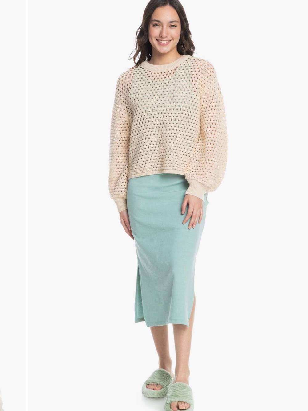 Roxy California Lover Open Stitch Sweater - Tapioca - Size L - Picture 3 of 9